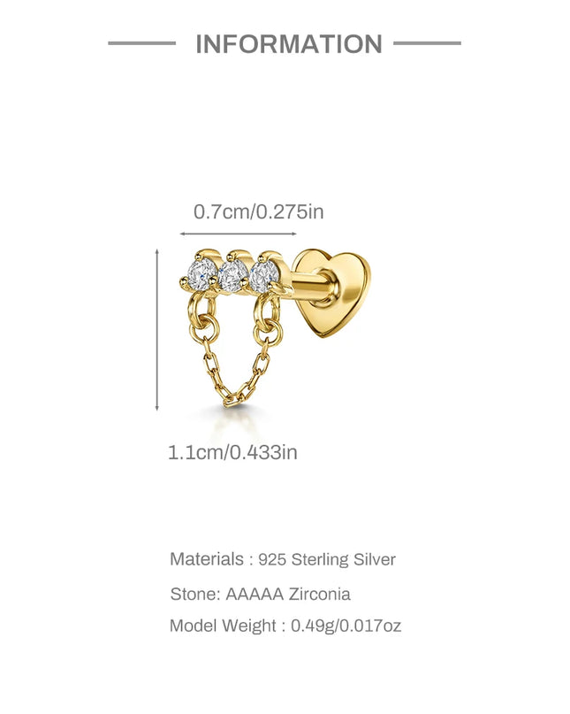 AIDE Heart Round Ball Flat Helix Piercing Earring 925 Sterling Silver Ear Studs Geometric Zircon Exquisite Trinket Studs Aretes