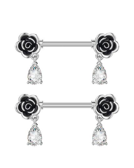 2pcs Cute Bear Butterfly Dangle Nipple Piercings Stainless Steel Cross Star Hanging Nipple Shield Barbell for Women Nipple Rings