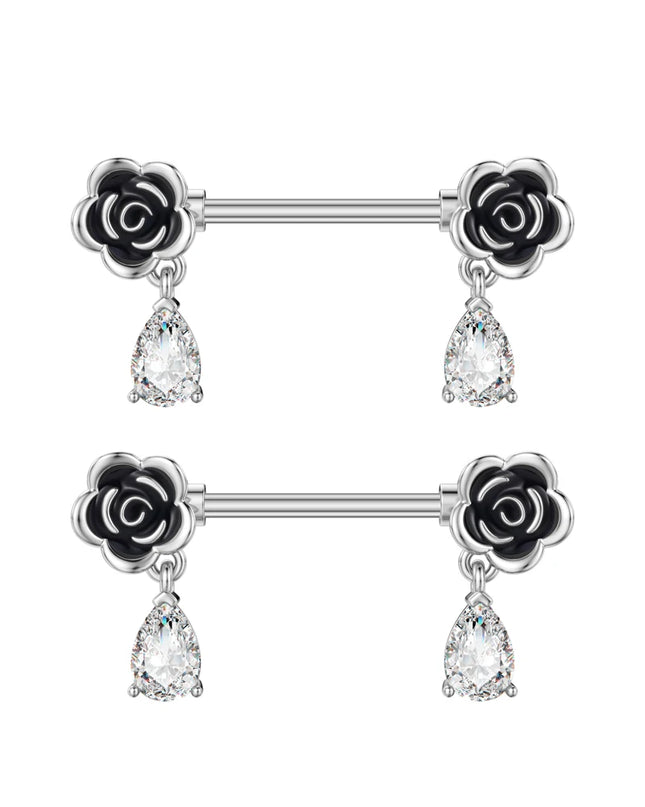 2pcs Cute Bear Butterfly Dangle Nipple Piercings Stainless Steel Cross Star Hanging Nipple Shield Barbell for Women Nipple Rings