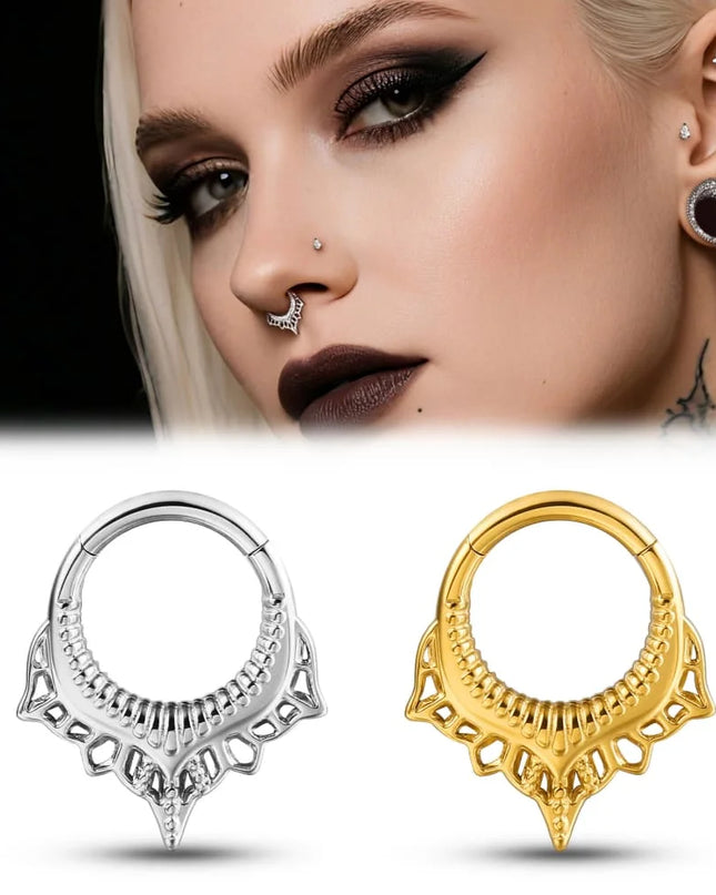 Giga 1PCS Vintage Stainless Steel Nose Rings Hinged Septum Earrings Cartilage Tragus Helix Hoops Body Piercing Jewelry