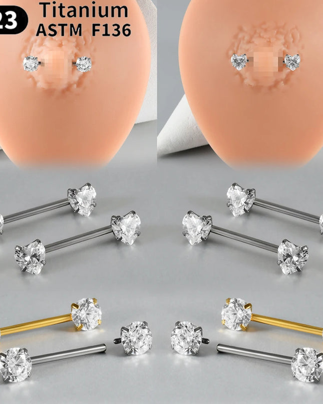 1PC G23 Titanium Double Clear Cz Nipple Rings Internal Thread Barbell Nipple Piercing Nipple Shield 16G Body Piercing Jewelry