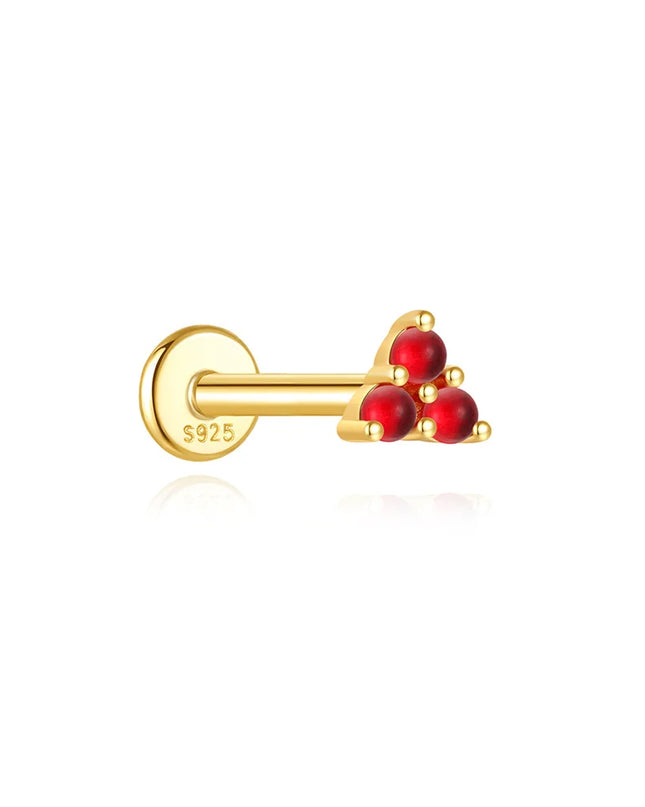 Aide 1PC 925 Sterling Silver 18K Gold Threaded Piercing Earring Women Ins Green Red Colors Zircon  Ear Bone Nail Gift Jewelry
