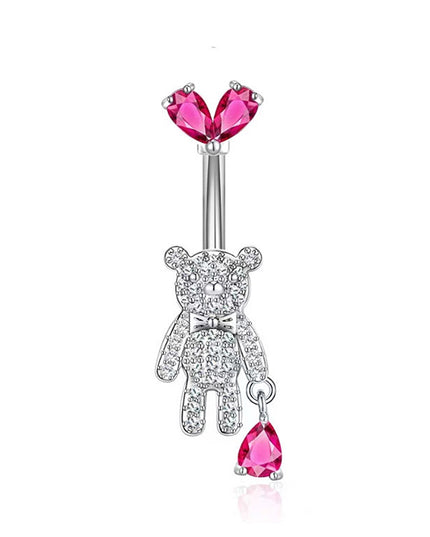 Pink Crystal Pendant Belly Button Rings For Women Stainless Steel Navel Piercing Jewelry Rabbit Heart Bear Butterfly Belly Rings
