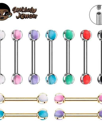 ASTM F136 Titanium Nipple Piercing 14G Internally Threaded Straight Barbell with Crystal Tongue Ring Nipple Industrial Piercing