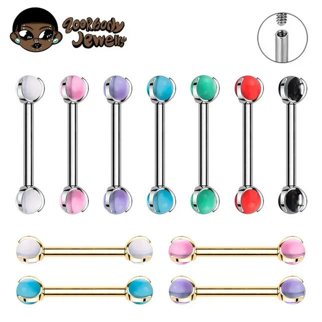 ASTM F136 Titanium Nipple Piercing 14G Internally Threaded Straight Barbell with Crystal Tongue Ring Nipple Industrial Piercing