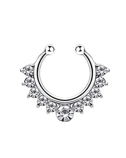 5pcs Wholesale Nose Piercing Fake Septum Ring Rhinestone Crystal Metal Faux Percing Nose Rings For Women Lady Punk Body Jewelry