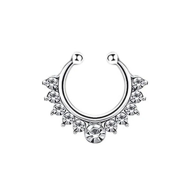5pcs Wholesale Nose Piercing Fake Septum Ring Rhinestone Crystal Metal Faux Percing Nose Rings For Women Lady Punk Body Jewelry