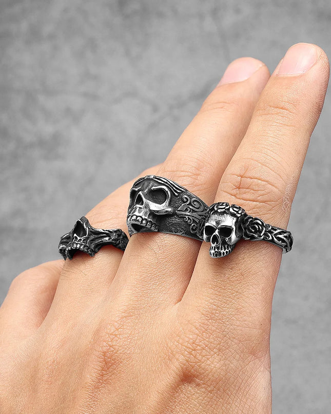 Bridge of Nose Skull Men Rings Stainless Steel Women Jewelry Punk Gothic Rock Vintage Black Fashion Accessories Gift Wholesale