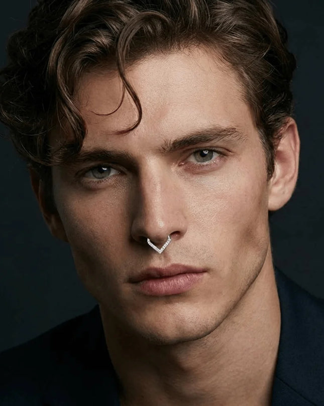 Surgical Steel Septum Nose Clicker Teardrop Shape Segment Ring Rhinestone Nose Ring Gold Hinged Body Piercing Jewelry Men