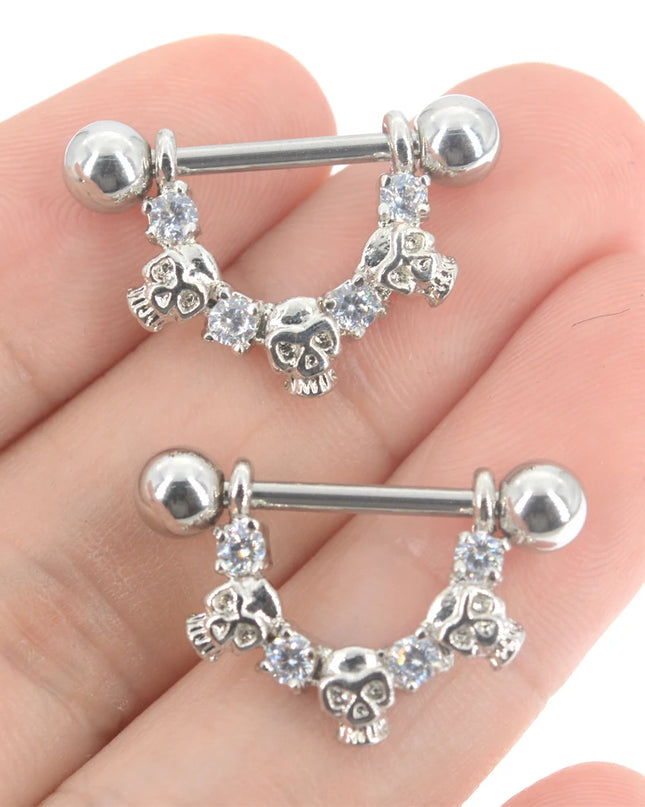 1 PC 14G Cool Skull Nipple Piercing Sexy Zircon Piercing  Pezon Women Bar Rings Body Jewelry Piercings Mamilo Hombre