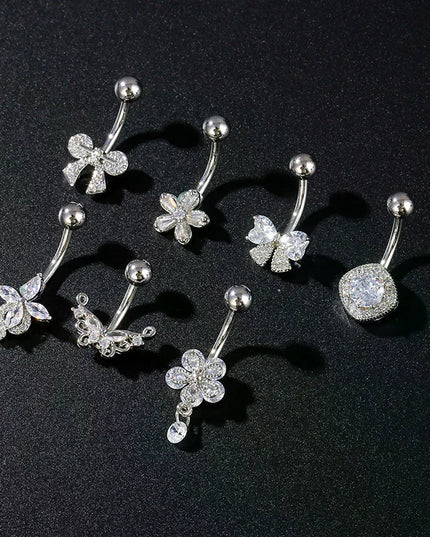 Women's Sexy Belly Button Ring Stainless Steel Navel Piercing with Butterfly Flower Design Body Jewelry