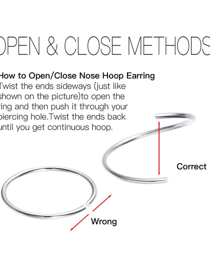 Sterling Silver 925 Pierceing Nose Ring Simple Round Size 6mm 8mm 10mm Printing Twist Rope Nose Ring Women Jewelry Nose Rings