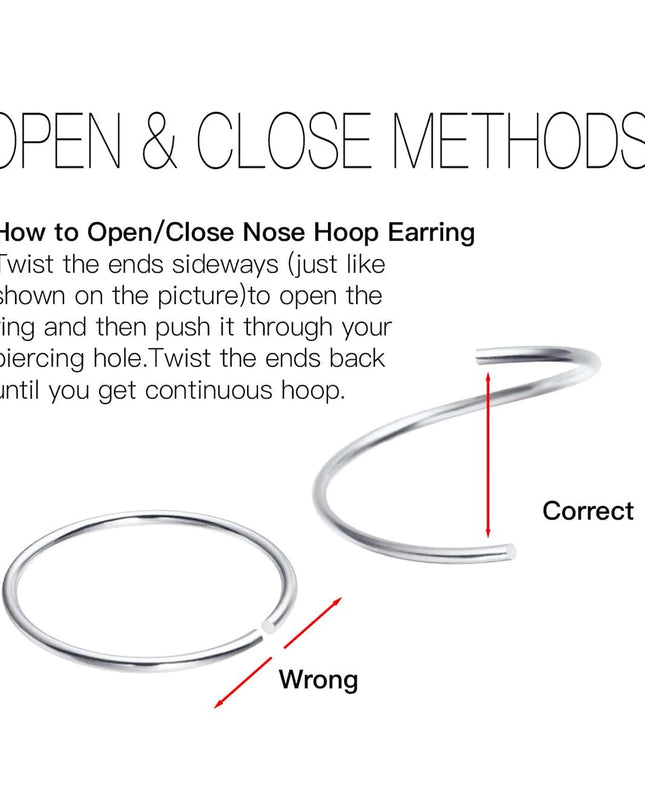 Sterling Silver 925 Pierceing Nose Ring Simple Round Size 6mm 8mm 10mm Printing Twist Rope Nose Ring Women Jewelry Nose Rings