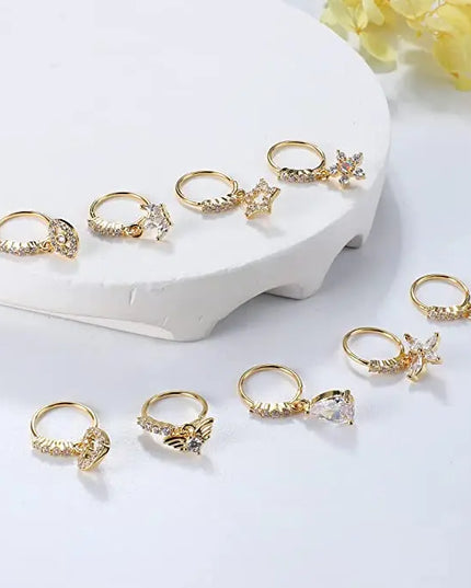 Nose Rings Hoop for Women Men Body Piercing Jewelry Cartilage Earring Nose Dangling CZ Cross Crown Starfish Dangle Nose Ring