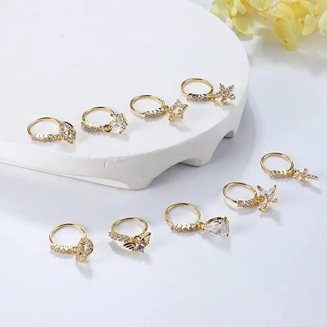 Nose Rings Hoop for Women Men Body Piercing Jewelry Cartilage Earring Nose Dangling CZ Cross Crown Starfish Dangle Nose Ring