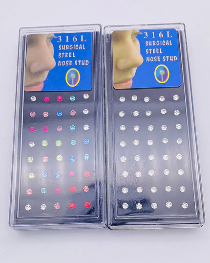 Nose Studs Stainless Steel Crystal Nose Ring Piercing Set For Women Gift With Box 24/40/60Pcs