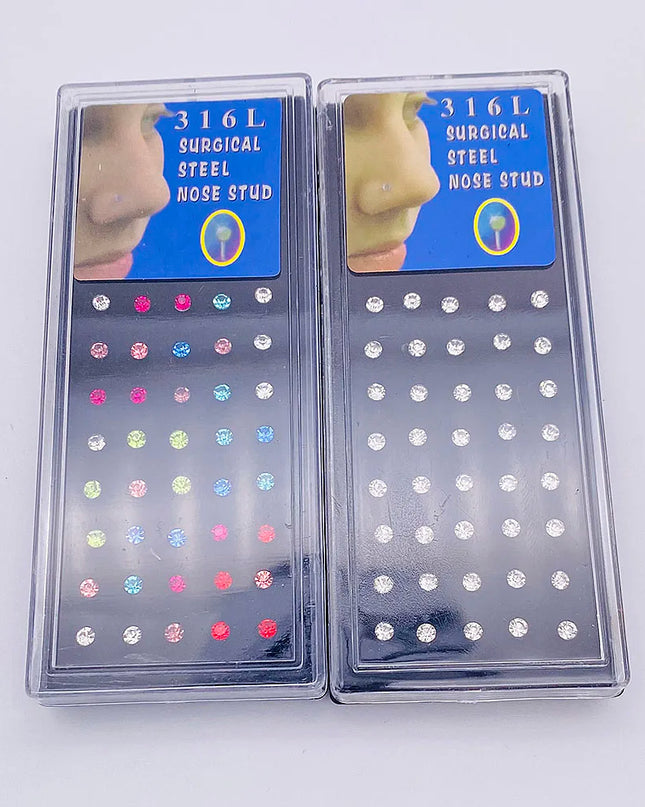 Nose Studs Stainless Steel Crystal Nose Ring Piercing Set For Women Gift With Box 24/40/60Pcs