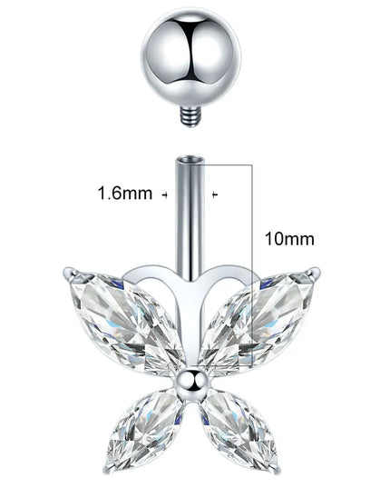 1Pc Titanium Belly Button Piercing Ring for Women CZ Heart Butterfly Dangle Navel Ring Belly Piercing Body Jewelry