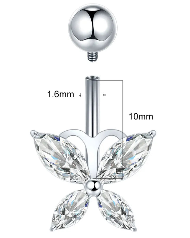 1Pc Titanium Belly Button Piercing Ring for Women CZ Heart Butterfly Dangle Navel Ring Belly Piercing Body Jewelry