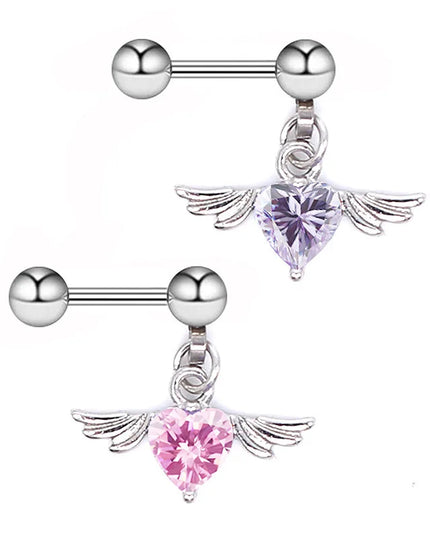1Pc Angel Wings Helix Piercing Ear Lobe Daith Rook Tragus Cartilage Piercing Heart Cz Earring Conch Tragus Stud  Stainless Steel