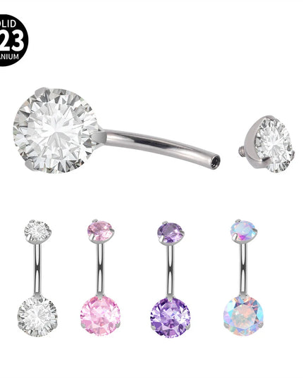 G23 Titanium Belly Button Ring Hypoallergenic Belly Rings Piercing 14G 10mm Navel Piercing Jewelry with Round Cubic Zirconia