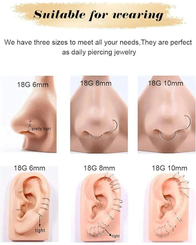 Gold Nose Rings for Women and Men, Clicker Septum Rings, Hoop Earrings, Suitable for Helix and Cartilage, Body Piercing Earrings