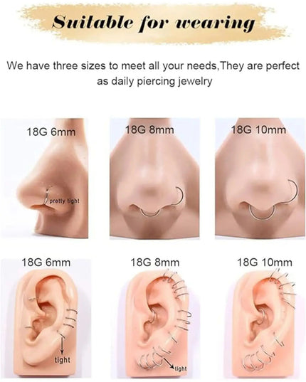 Gold Nose Rings for Women and Men, Clicker Septum Rings, Hoop Earrings, Suitable for Helix and Cartilage, Body Piercing Earrings