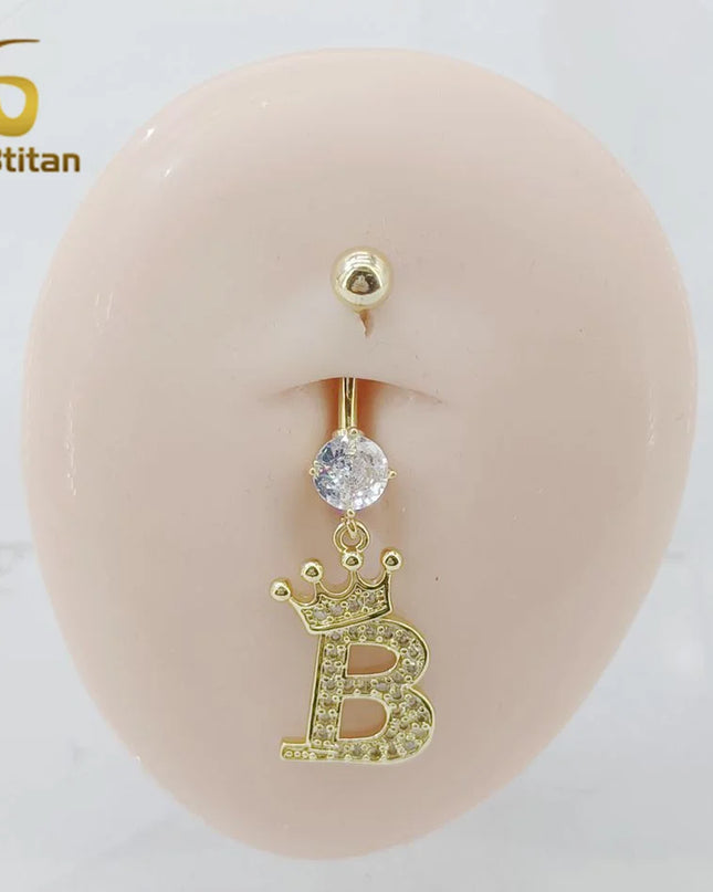 A-Z 26 Letter Initial Belly Button Rings 14G Titanium Curved Barbell Golden Zircon Navel Piercing Body Jewelry Women Accessories