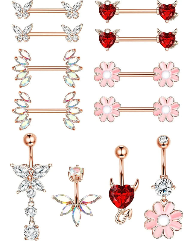 BESTEEL Belly Button Rings Stainless Steel Nipple Rings 14G Navel Barbell Belly Piercing Nipple Piercing Jewelry for Women
