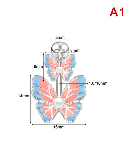 Pink Crystal Pendant Belly Button Rings For Women Stainless Steel Navel Piercing Jewelry Rabbit Heart Bear Butterfly Belly Rings