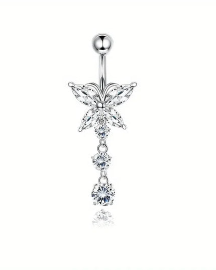 Bobisty Navel Ring 14G Heart Snake Butterfly CZ Dangling Belly Ring for Women Stunning Belly Button Piercing Jewelry