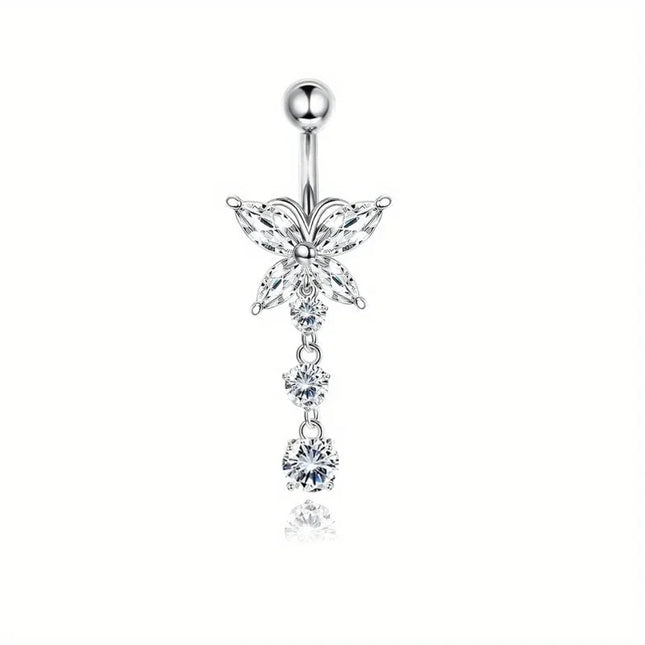 Bobisty Navel Ring 14G Heart Snake Butterfly CZ Dangling Belly Ring for Women Stunning Belly Button Piercing Jewelry
