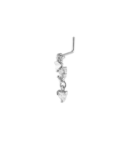 Stainless Steel Long Fashion Nose Rings for Women Copper with CZ Heart Dangle L-Bend Nose Piercing Jewelry Body Jewelry 20G
