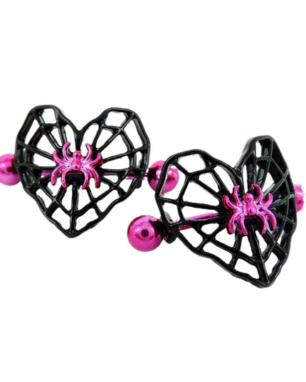Cute Peach Heart Spider Web Nipple Piercing Two-color Electroplating Stainless Steel Nipple Ring Piercing Jewelry Wholesale