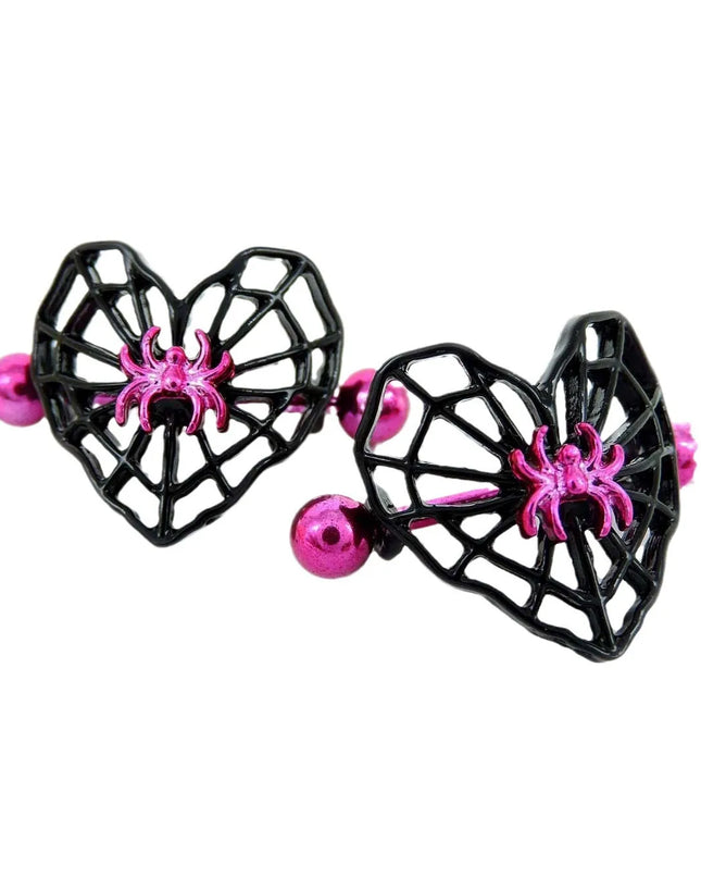 Cute Peach Heart Spider Web Nipple Piercing Two-color Electroplating Stainless Steel Nipple Ring Piercing Jewelry Wholesale