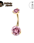 Gold-Pink CZ / Navel & Bell Button Rings / 14G 1.6x8mm|body|Curved barbell