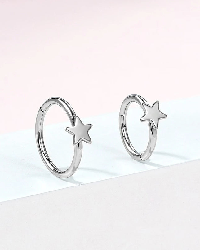 1PCS Nose Rings Hoops 20G 18G Nose Rings Stainless Steel Star Hoop Earrings Septum Clicker Hinged Segment Septum Hoops 8mm 10mm
