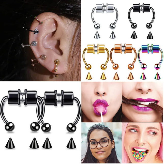 Stainless Steel Magnet Nose Ring Fake Piercing Horseshoe Rings Nose Clip Non-pierced Nose Hoop Fashion Women Men Body Jewelry