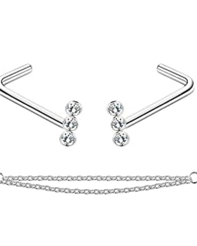 Nose Rings Chain Piercing Across Double with Chain Studs with Chain 20G Piercing Stud Nostril Jewelry for Women Men