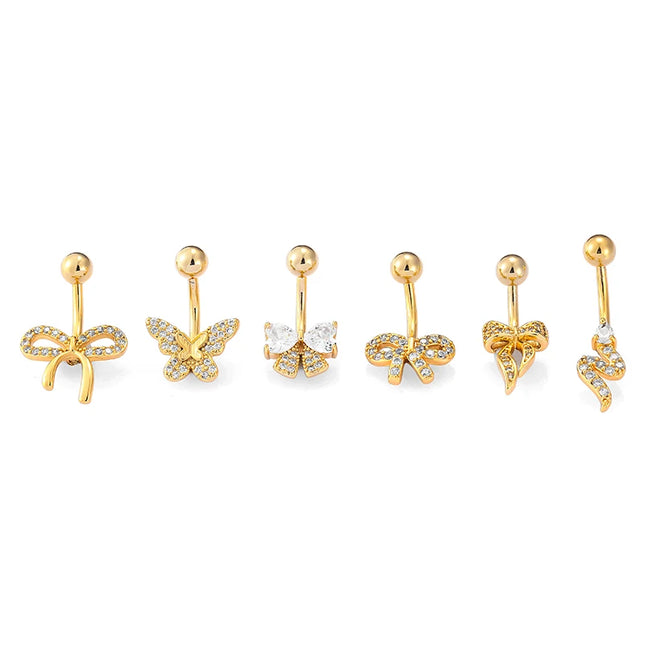 1PC 14G Surgical Steel Belly Button Rings Bow Butterfly Snake Cubic Zirconia Belly Button Barb Ombligo Piercing Jewelry