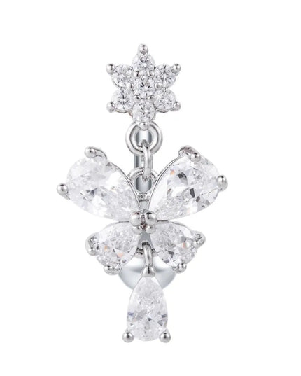 Zircon Bow Belly Button Rings Flower Head Butterfly Design Dangle Belly Rings 316 Stainless Steel Cute Reversed Navel Rings