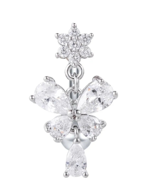 Zircon Bow Belly Button Rings Flower Head Butterfly Design Dangle Belly Rings 316 Stainless Steel Cute Reversed Navel Rings