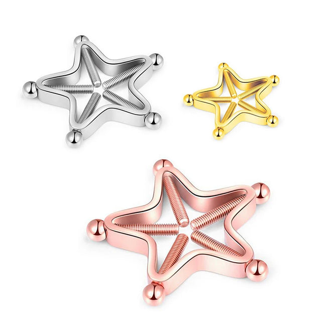 [Y]1Pc Stainless Steel Adjustable Nipple Rings For Women, Star Shaped Clip On Nipple Ring Fake Nipple Piercing Jewelry