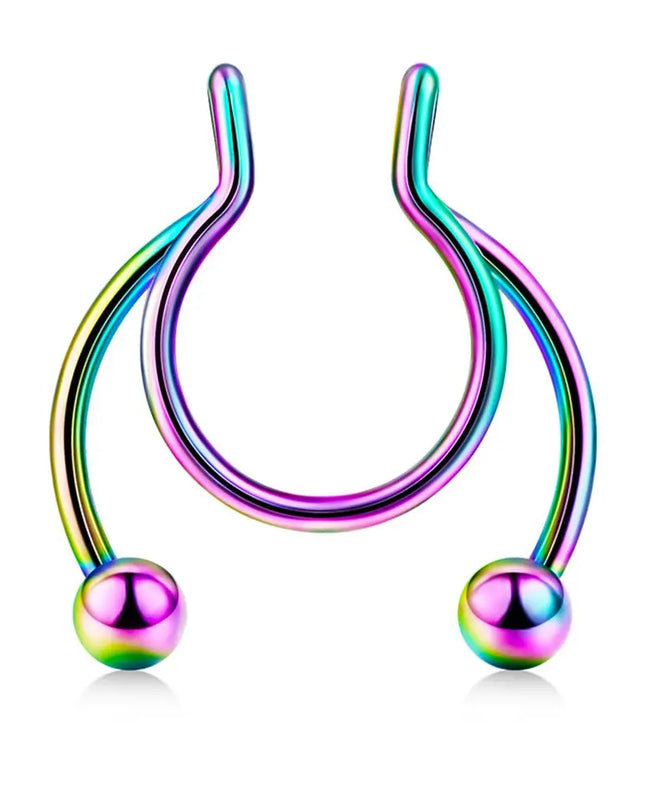 Women Colorful Fake Septum Jewelry Nose Ring Non Piercing Stainless Steel