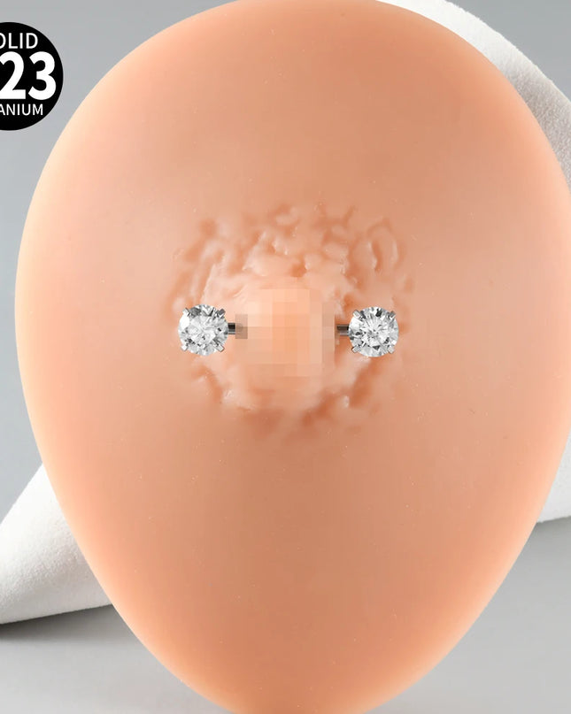 1PC G23 Titanium Double Clear Cz Nipple Rings Internal Thread Barbell Nipple Piercing Nipple Shield 16G Body Piercing Jewelry
