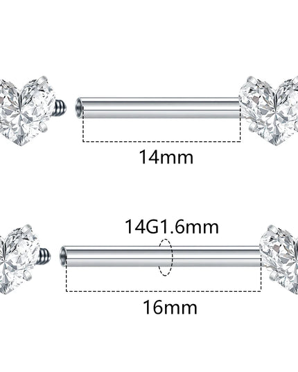 1Pc Titanium Nipple Piercing Jewelry Internally Threaded Nipple Barbell Mamilo Piercing Prong Set Heart CZ Nipple Rings Women