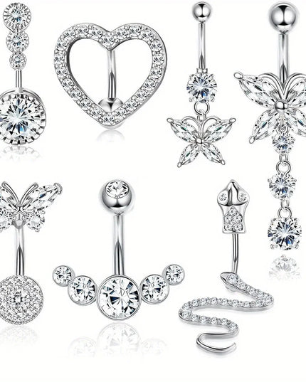 Bobisty Navel Ring 14G Heart Snake Butterfly CZ Dangling Belly Ring for Women Stunning Belly Button Piercing Jewelry
