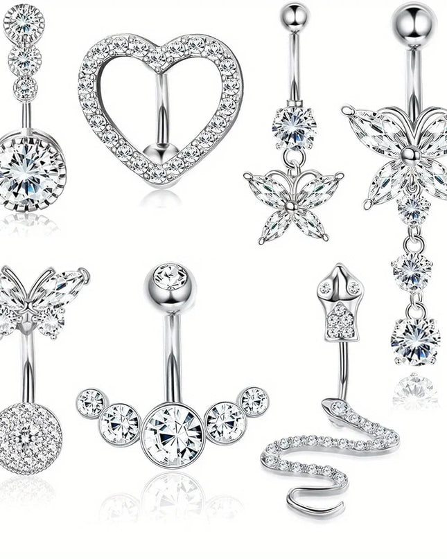 Bobisty Navel Ring 14G Heart Snake Butterfly CZ Dangling Belly Ring for Women Stunning Belly Button Piercing Jewelry