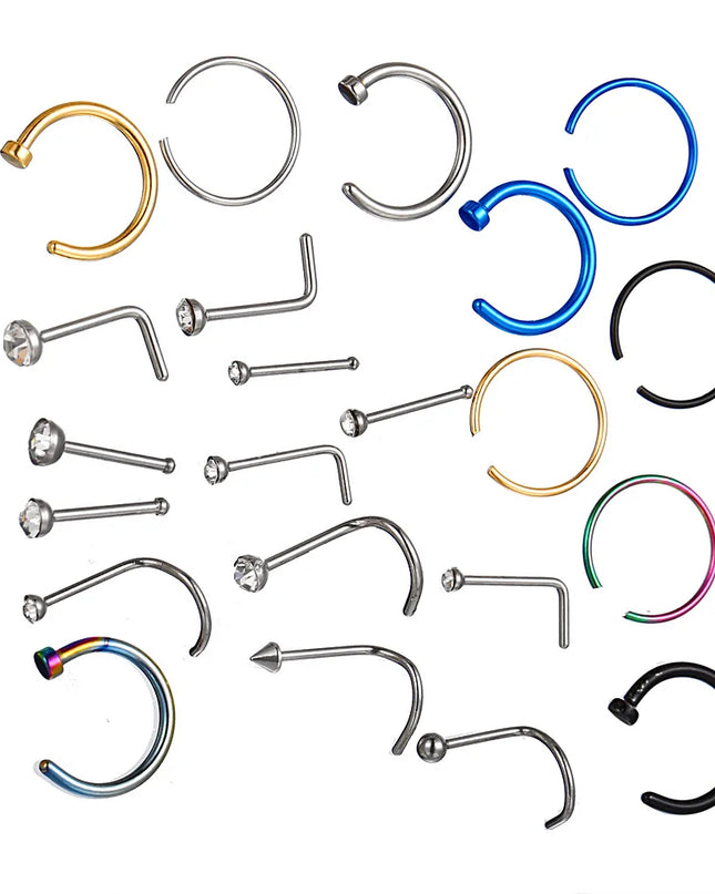 22 Pcs Of Suit Fake Nose Ring Earrings Fashion Punk Non-nose-piercing Septum Women Jewelry