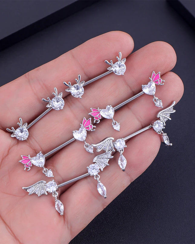2pcs Cute Bear Butterfly Dangle Nipple Piercings Stainless Steel Cross Star Hanging Nipple Shield Barbell for Women Nipple Rings